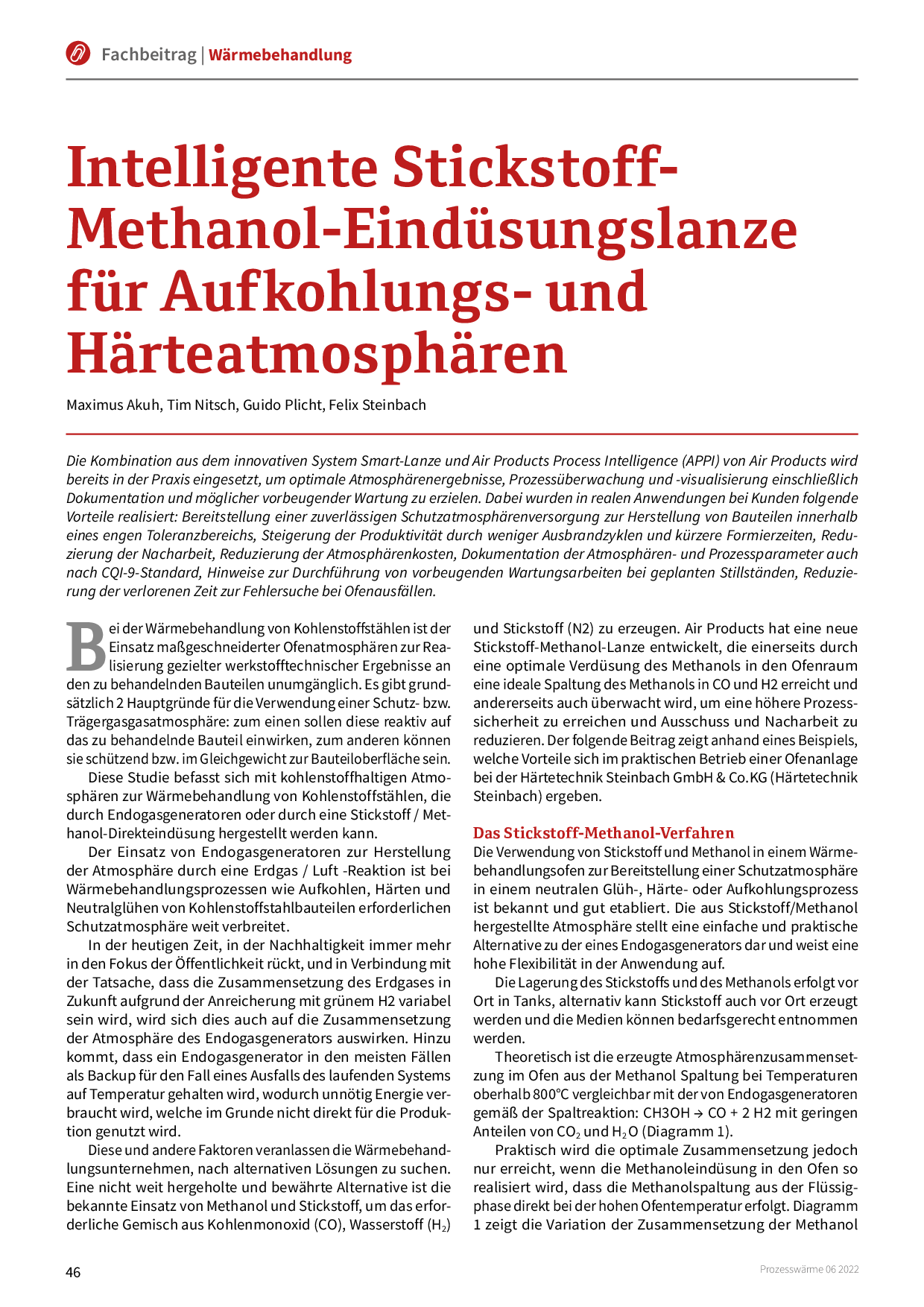 Intelligente Stickstoff-Methanol-Eindüsungslanze für Aufkohlungs- und Härteatmosphären