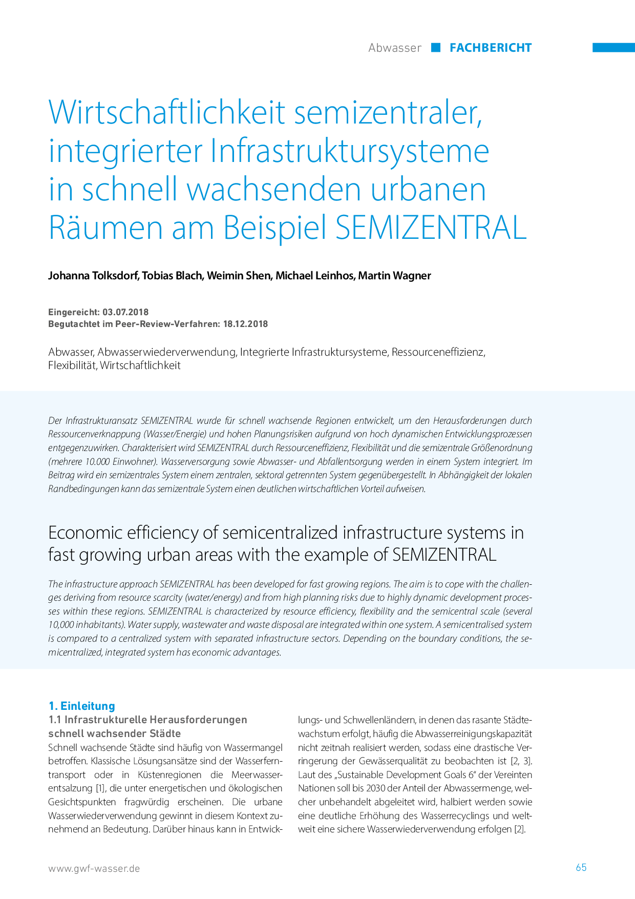 Wirtschaftlichkeit semizentraler, integrierter Infrastruktursysteme in schnell wachsenden urbanen Räumen am Beispiel SEMIZENTRAL