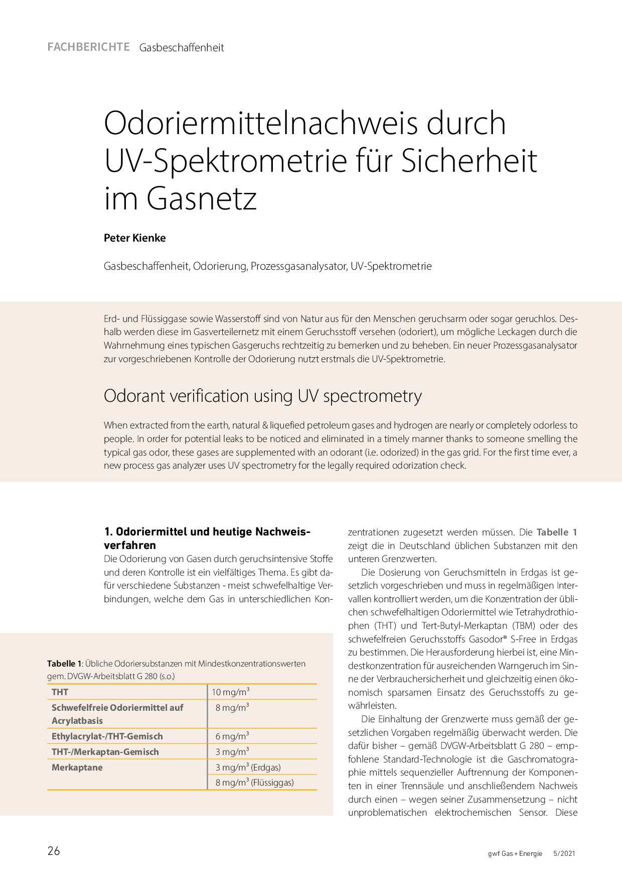 Odoriermittelnachweis durch UV-Spektrometrie für Sicherheit im Gasnetz