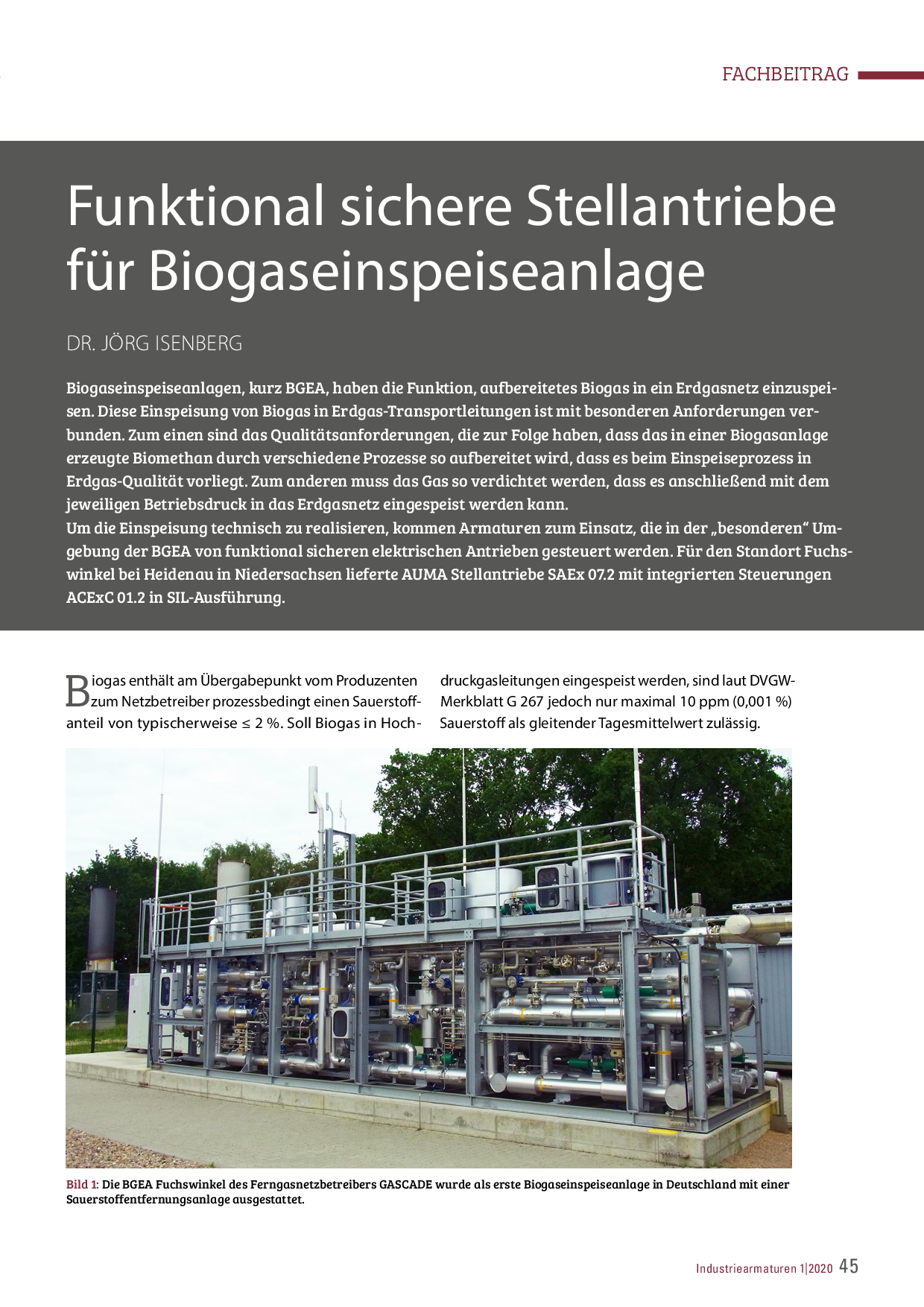 Funktional sichere Stellantriebe für Biogaseinspeiseanlage
