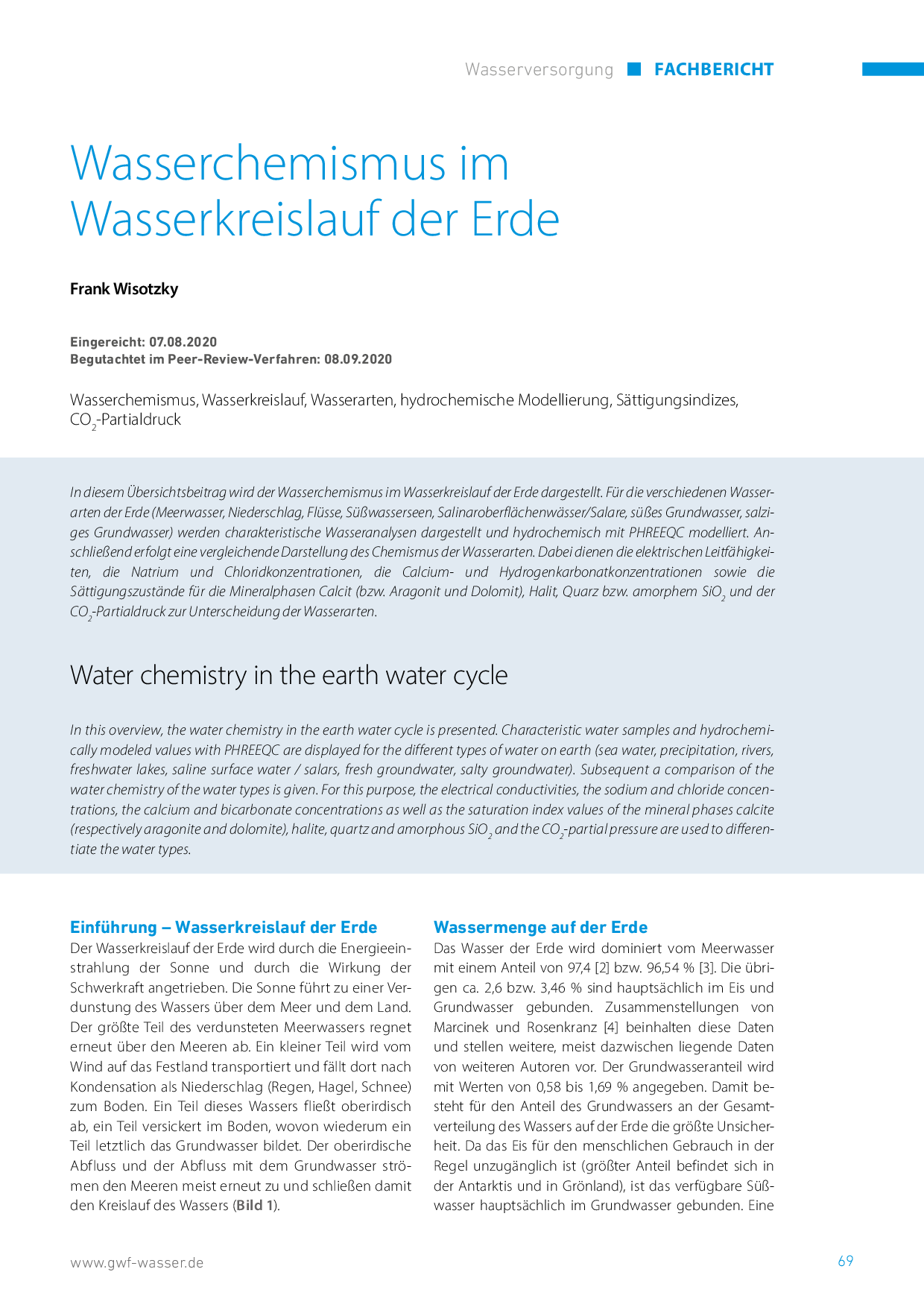 Wasserchemismus im Wasserkreislauf der Erde