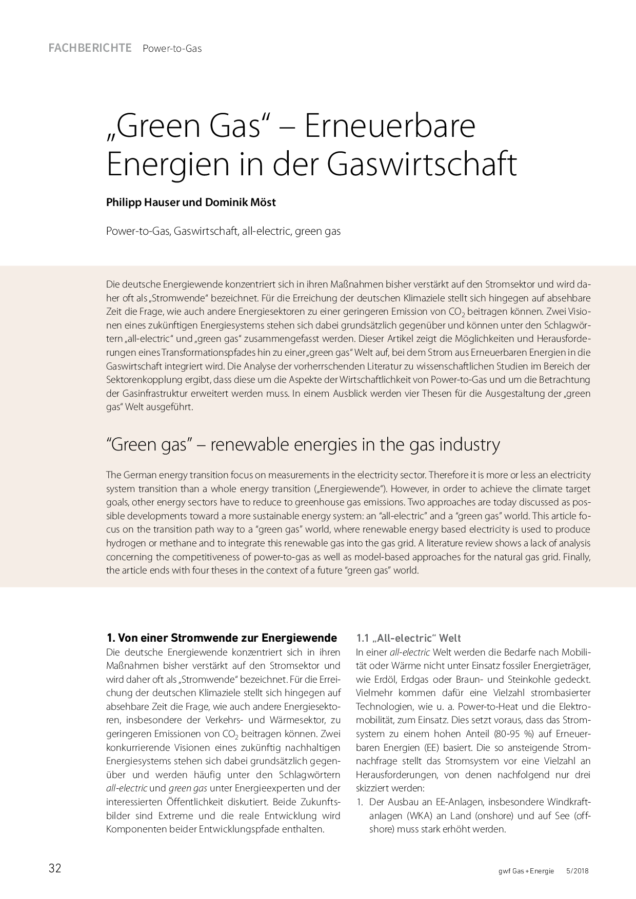 „Green Gas“ – Erneuerbare Energien in der Gaswirtschaft
