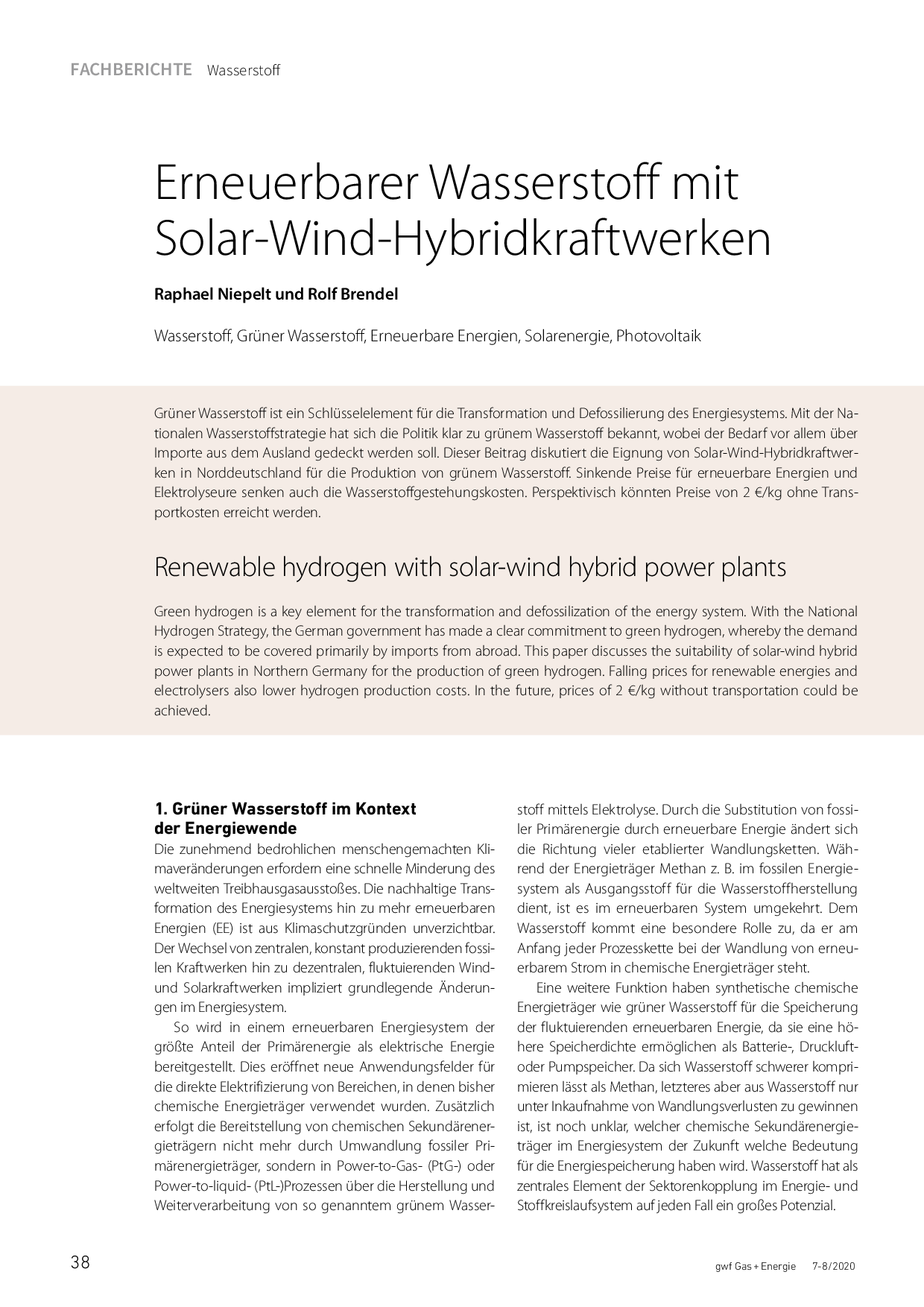 Erneuerbarer Wasserstoff mit Solar-Wind-Hybridkraftwerken