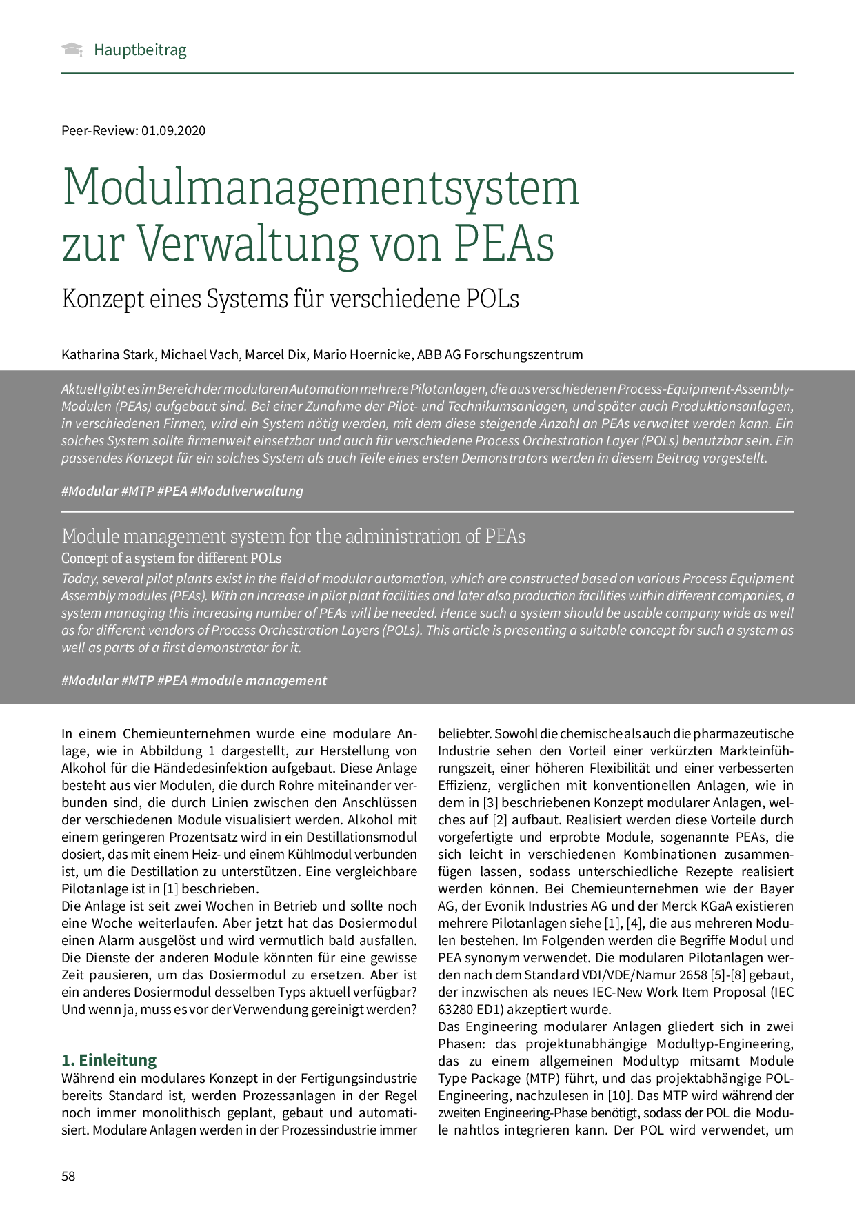 Modulmanagementsystem zur Verwaltung von PEAs