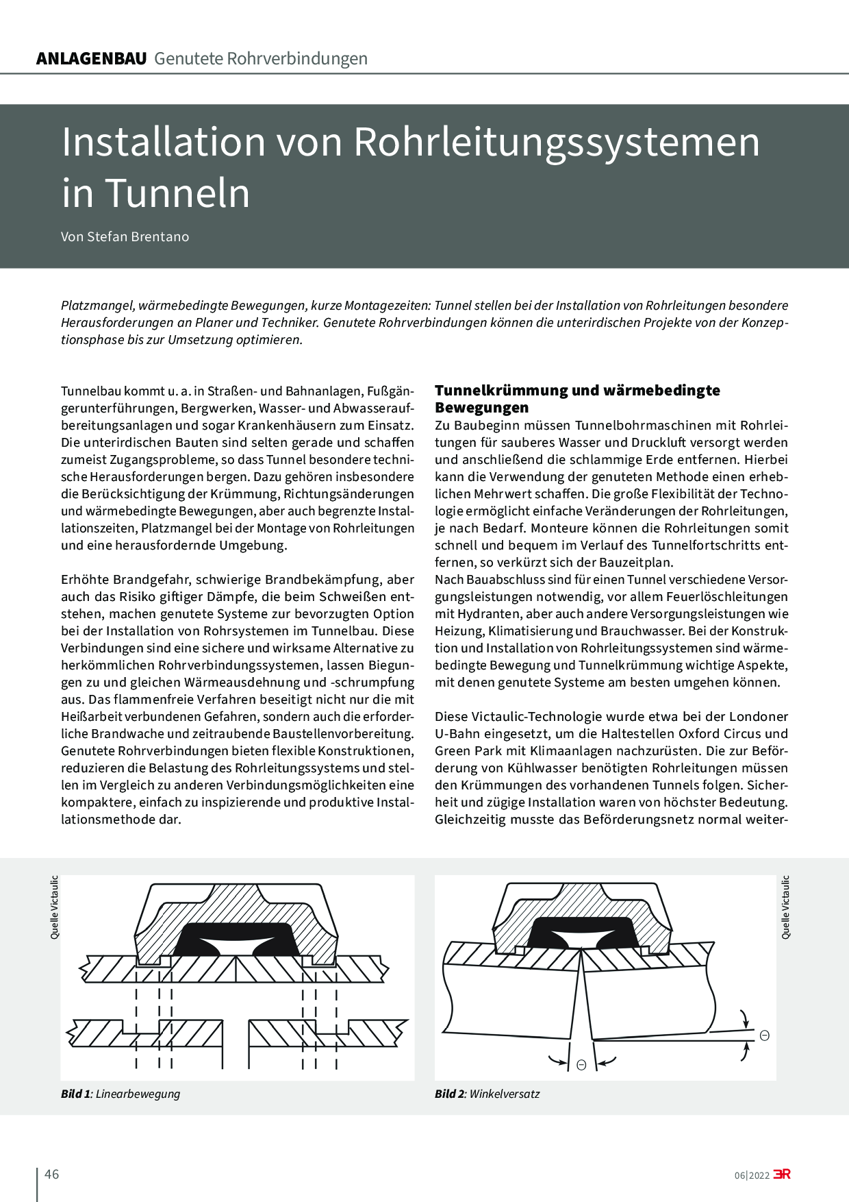 Installation von Rohrleitungssystemen in Tunneln