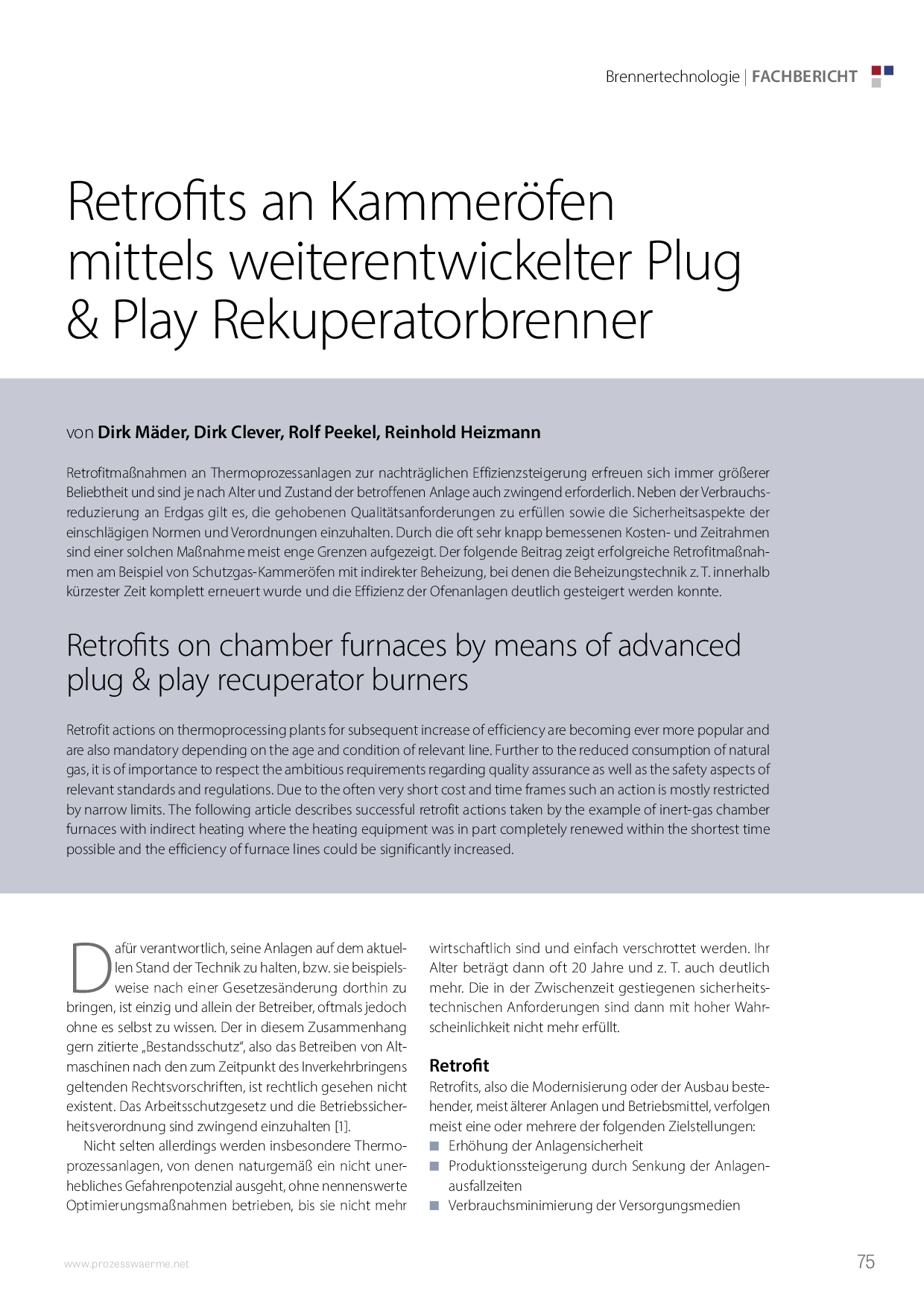 Retrofits an Kammeröfen mittels weiterentwickelter Plug & Play Rekuperatorbrenner