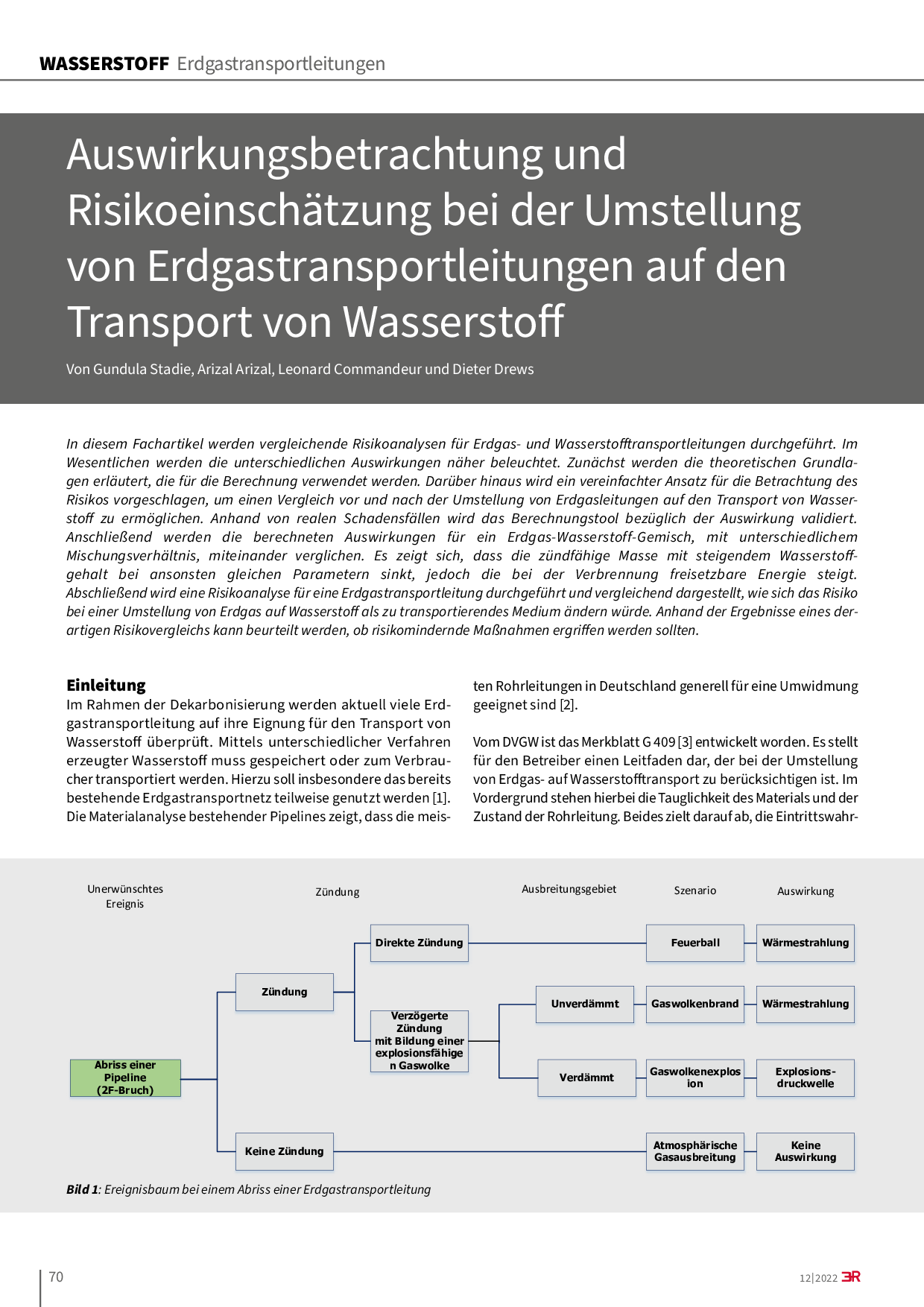 Auswirkungsbetrachtung und Risikoeinschätzung bei der Umstellung von Erdgastransportleitungen auf den Transport von Wasserstoff
