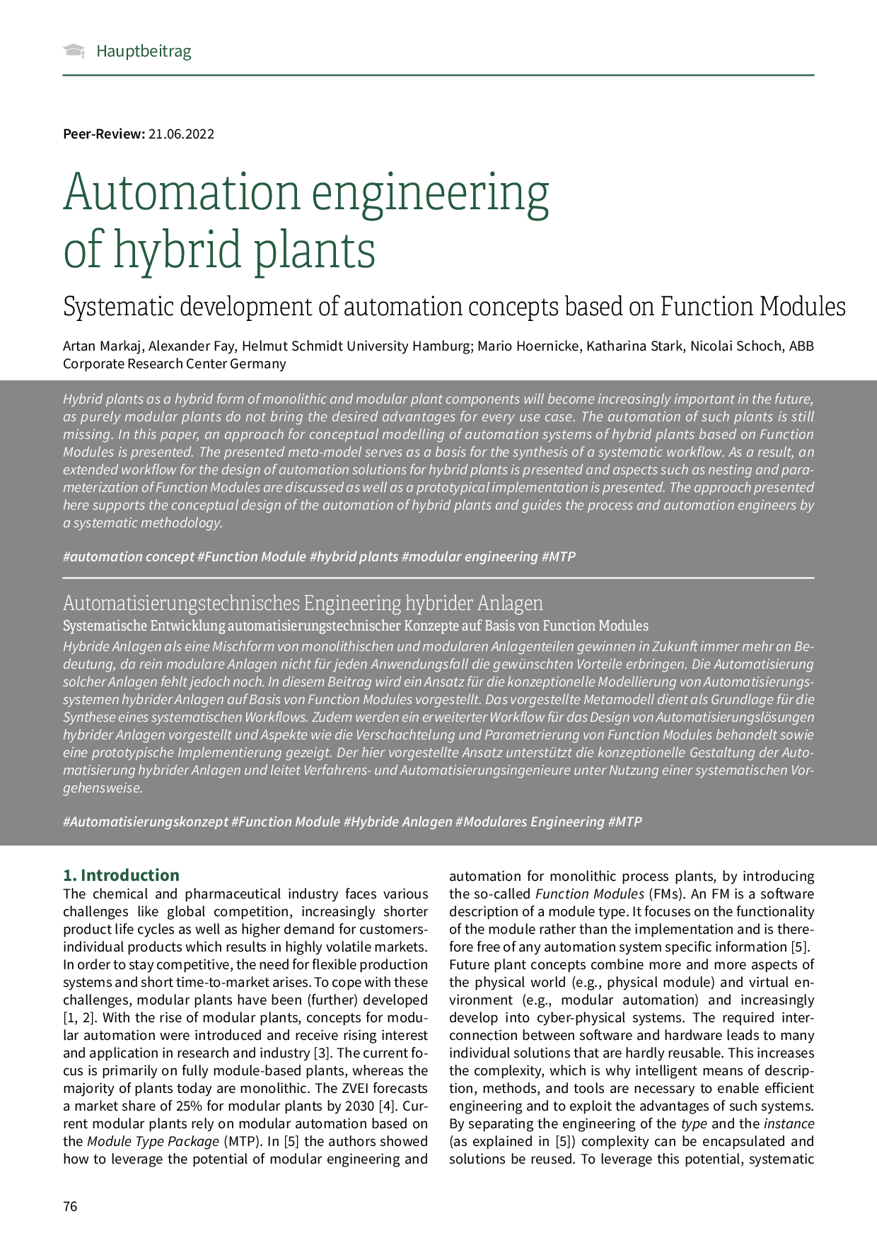 Automation engineering of hybrid plants