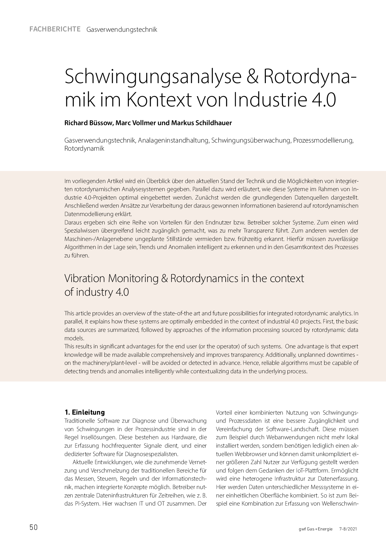 Schwingungsanalyse & Rotordynamik im Kontext von Industrie 4.0
