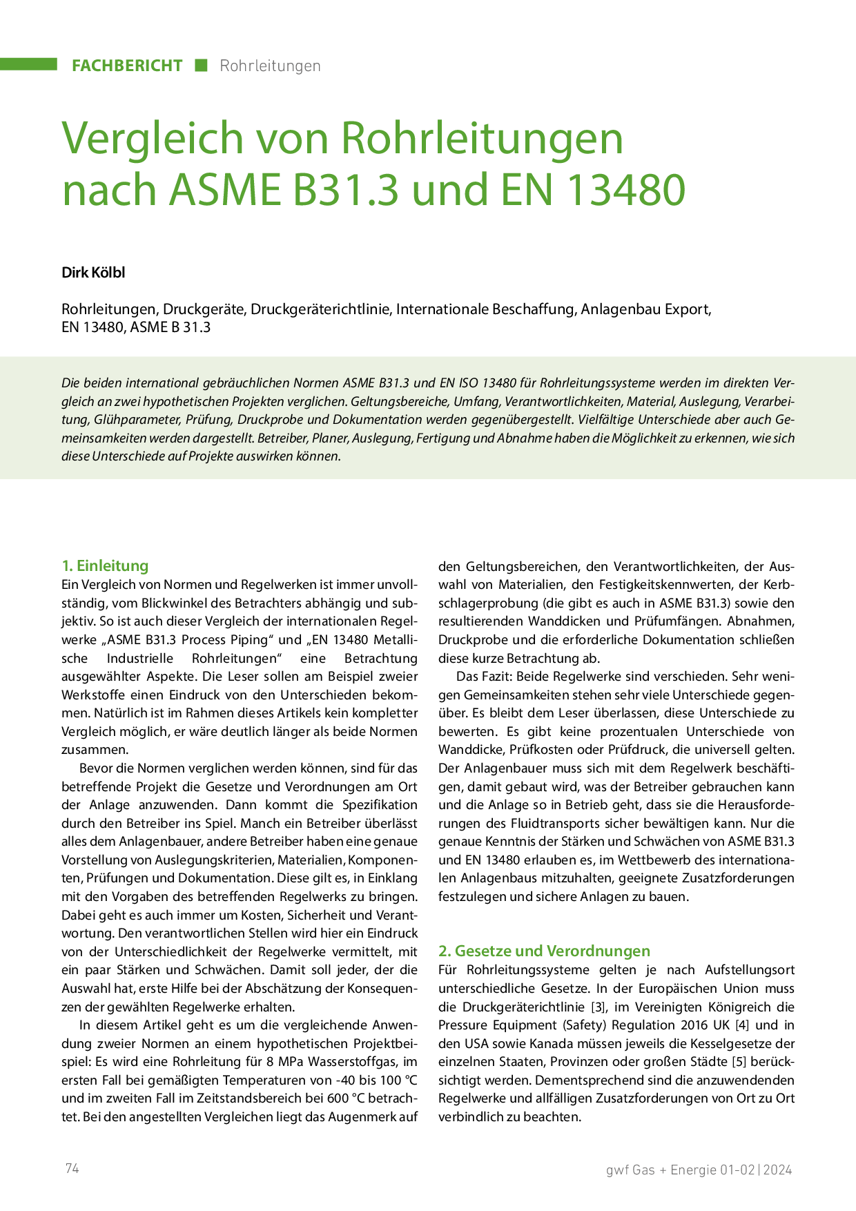 Vergleich von Rohrleitungen nach ASME B31.3 und EN 13480