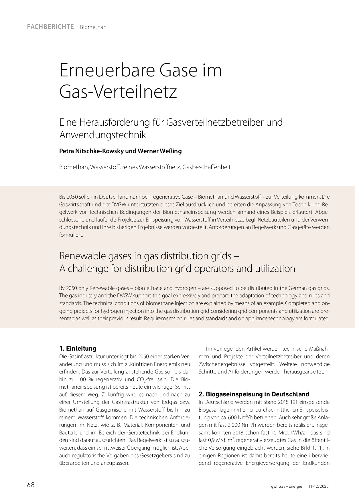 Erneuerbare Gase im Gas-Verteilnetz