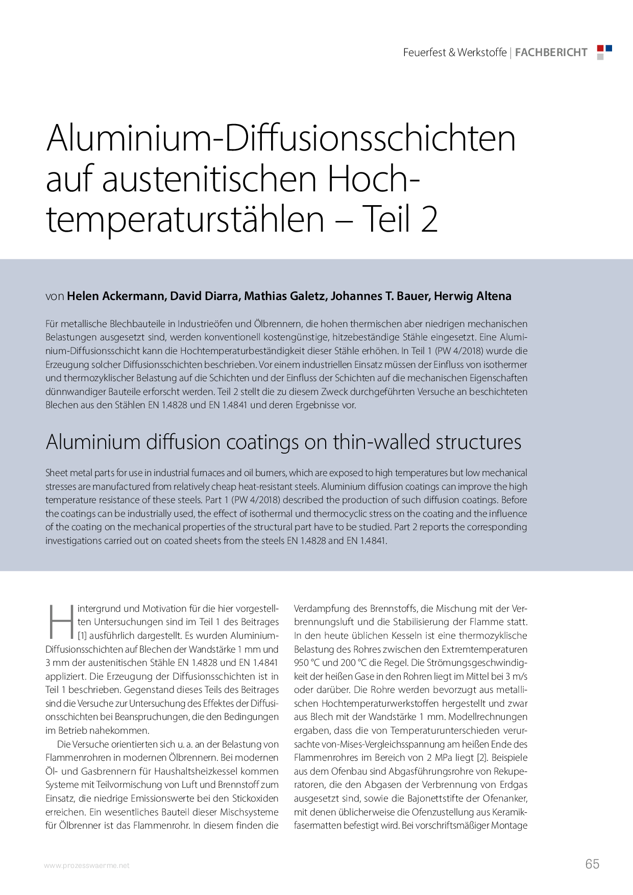 Aluminium-Diffusionsschichten auf austenitischen Hoch-temperaturstählen – Teil 2