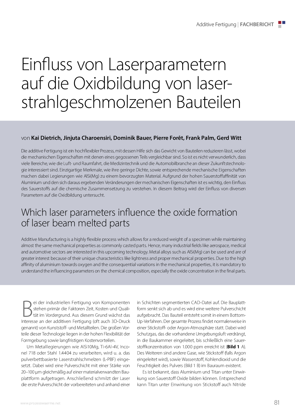 Einfluss von Laserparametern auf die Oxidbildung von laserstrahlgeschmolzenen Bauteilen
