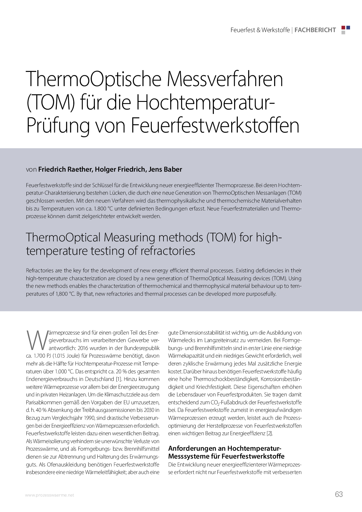 ThermoOptische Messverfahren (TOM) für die Hochtemperatur-Prüfung von Feuerfestwerkstoffen