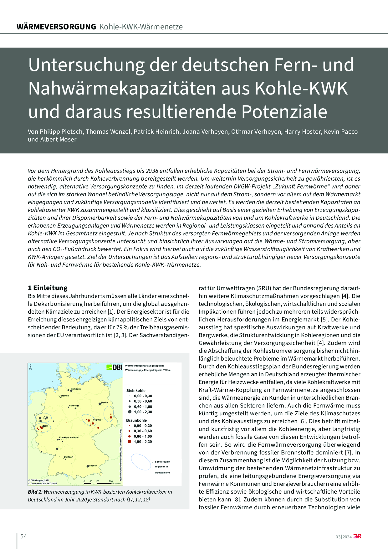 Untersuchung der deutschen Fern- und Nahwärmekapazitäten aus Kohle-KWK und daraus resultierende Potenziale