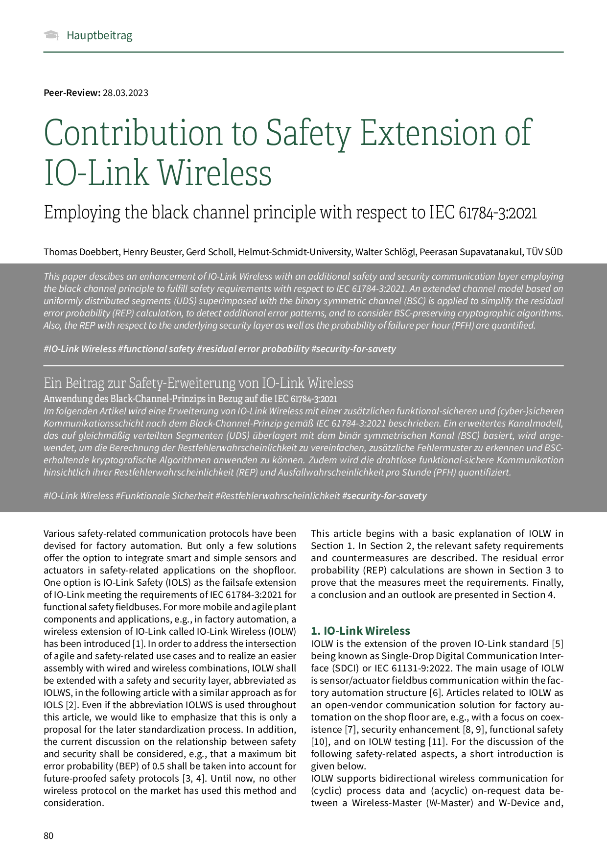 Contribution to Safety Extension of IO-Link Wireless