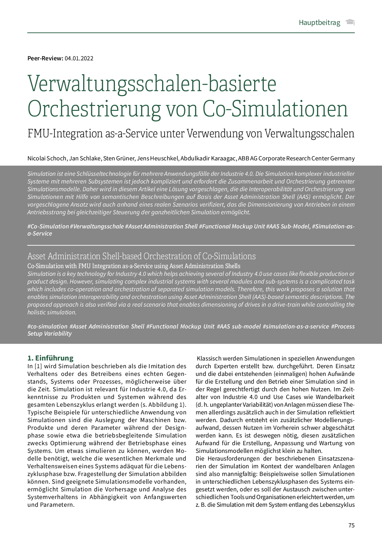 Verwaltungsschalen-basierte Orchestrierung von Co-Simulationen