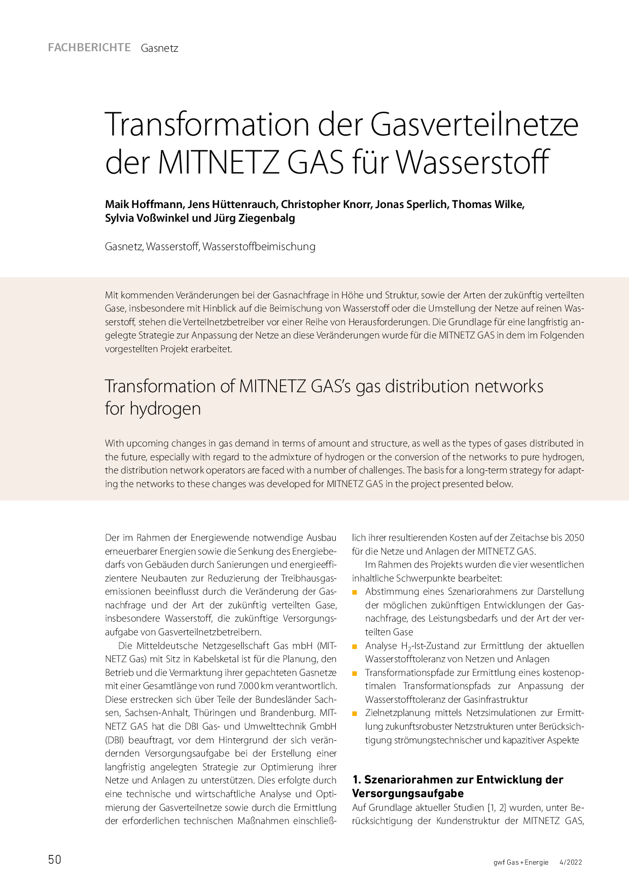 Transformation der Gasverteilnetze der MITNETZ GAS für Wasserstoff