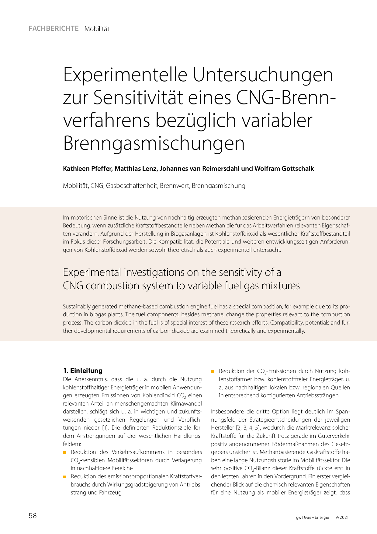 Experimentelle Untersuchungen zur Sensitivität eines CNG-Brennverfahrens bezüglich variabler Brenngasmischungen