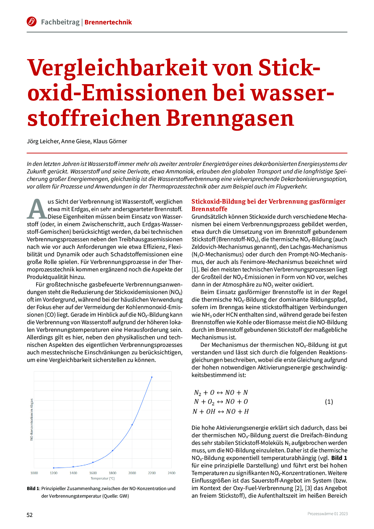 Vergleichbarkeit von Stickoxid-Emissionen bei wasserstoffreichen Brenngasen