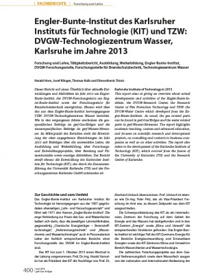 Engler-Bunte-Institut des Karlsruher Instituts für Technologie (KIT) und TZW: DVGW-Technologiezentrum Wasser, Karlsruhe im Jahre 2013