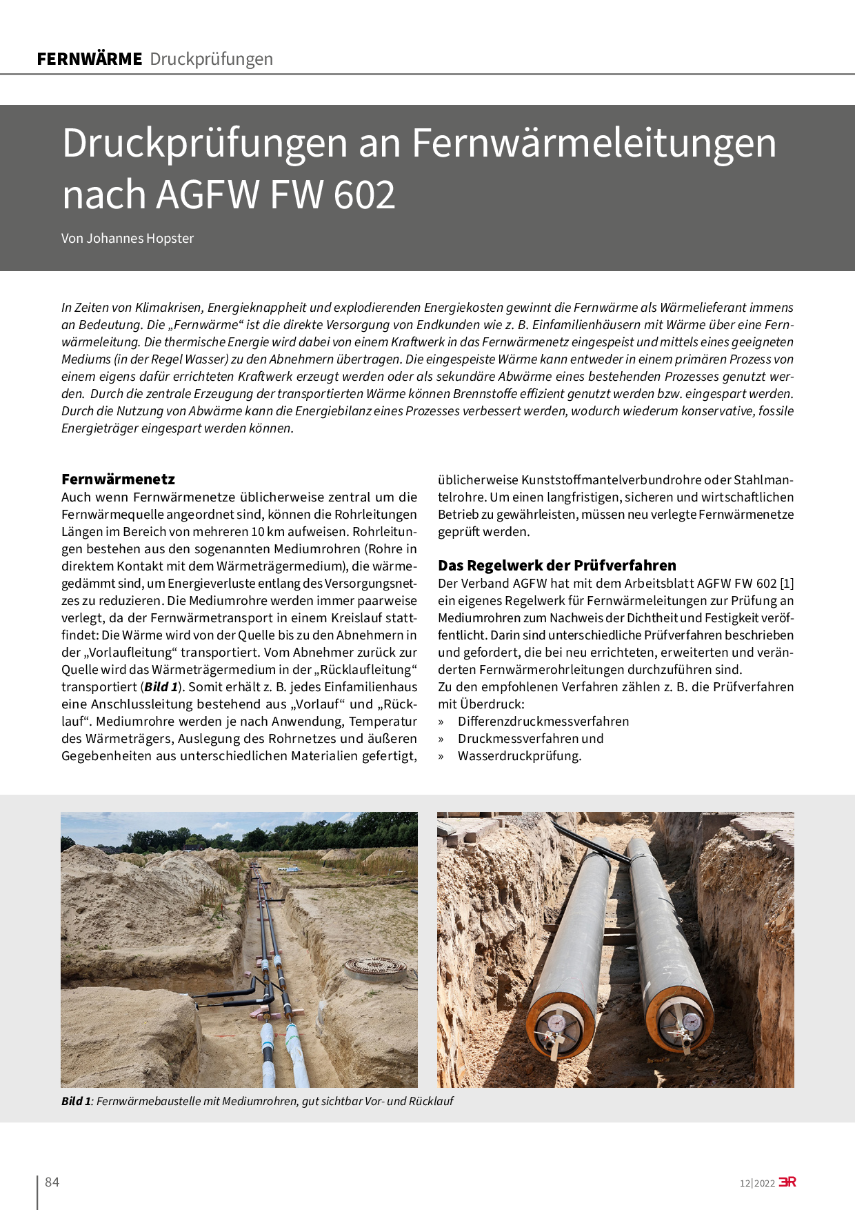 Druckprüfungen an Fernwärmeleitungen nach AGFW FW 602