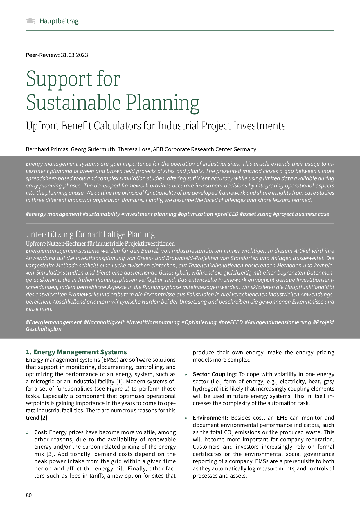 Support for Sustainable Planning