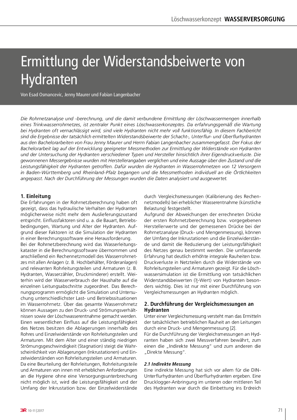Ermittlung der Widerstandsbeiwerte von Hydranten