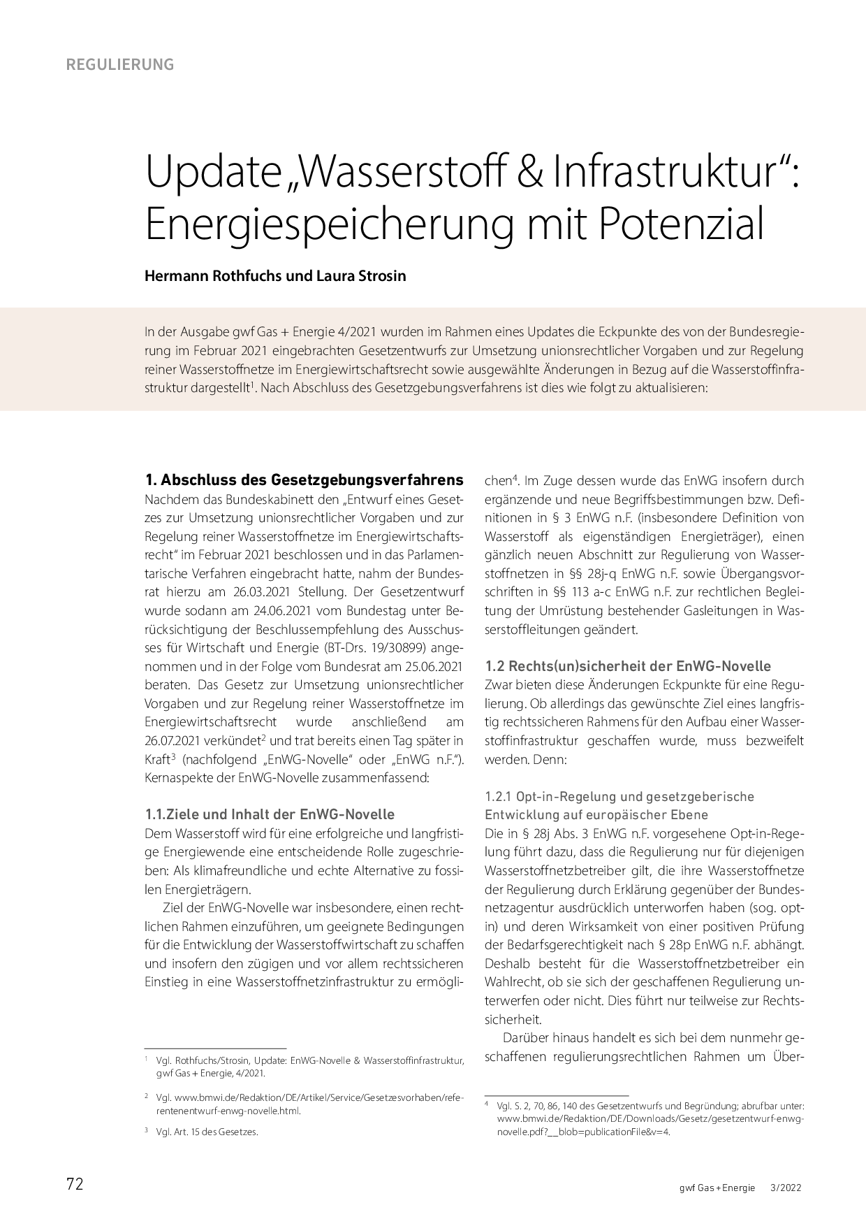 Update „Wasserstoff & Infrastruktur“: Energiespeicherung mit Potenzial