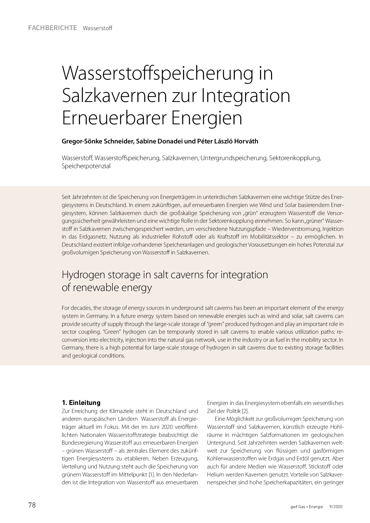 Wasserstoffspeicherung in Salzkavernen zur Integration Erneuerbarer Energien