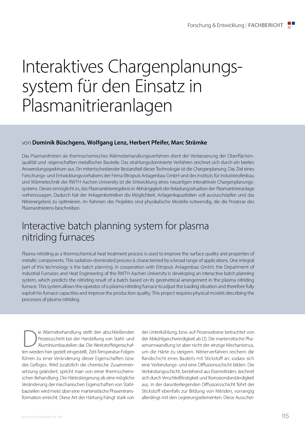 Interaktives Chargenplanungssystem für den Einsatz in Plasmanitrieranlagen