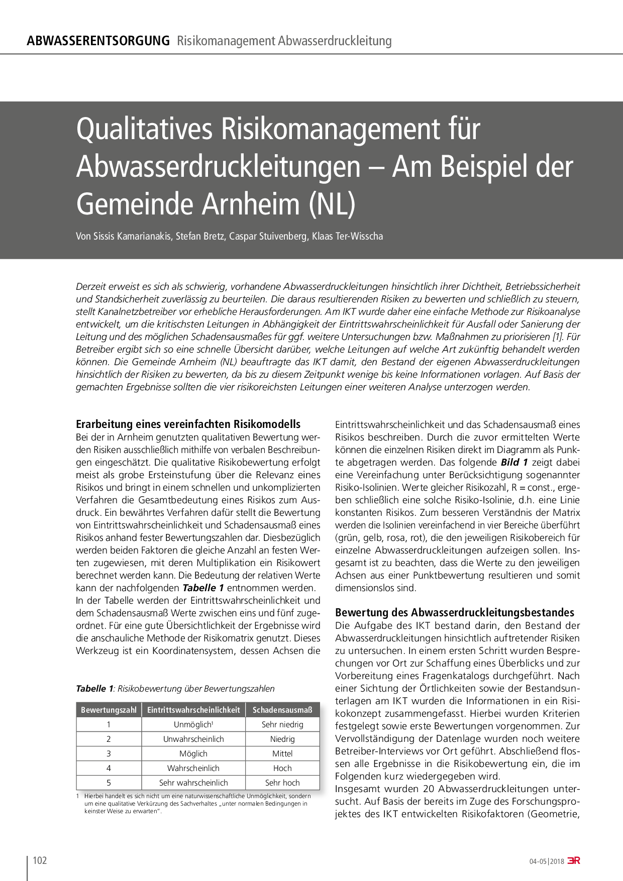 Qualitatives Risikomanagement für Abwasserdruckleitungen – Am Beispiel der Gemeinde Arnheim (NL)