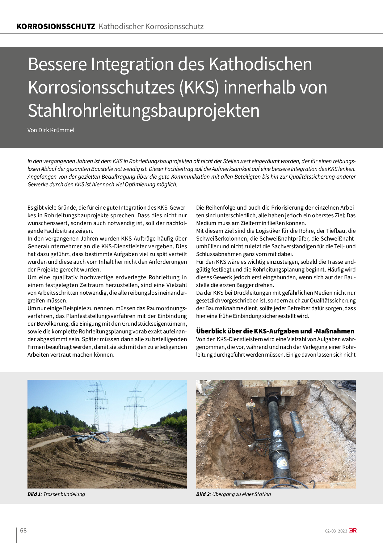 Bessere Integration des Kathodischen Korrosionsschutzes (KKS) innerhalb von Stahlrohrleitungsbauprojekten