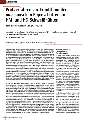 Prüfverfahren zur Ermittlung der mechanischen Eigenschaften an HM- und HD-Schweißnähten<br> Teil 2: Der Linear-Scherversuch