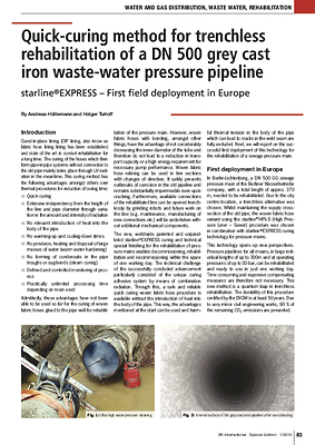 Quick-curing method for trenchless rehabilitation of a DN 500 grey cast iron waste-water pres-sure pipeline