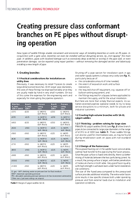 Creating pressure class conformant branches on PE pipes without disrupting operation