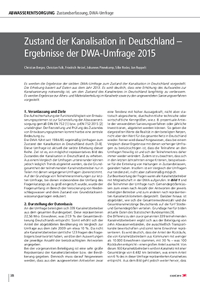 Zustand der Kanalisation in Deutschland – Ergebnisse der DWA-Umfrage 2015