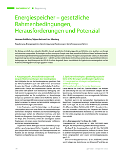 Energiespeicher – gesetzliche Rahmenbedingungen, Herausforderungen und Potenzial