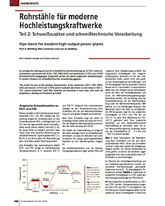 Rohrstähle für moderne Hochleistungskraftwerke Teil 2: Schweißzusätze und schweißtechnische Verarbeitung