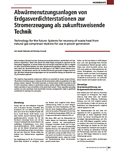 Abwärmenutzungsanlagen von Erdgasverdichterstationen zur Stromerzeugung als zukunftsweisende Technik