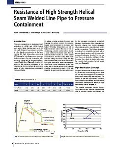 Resistance of High Strength Helical Seam Welded Line Pipe to Pressure Containment