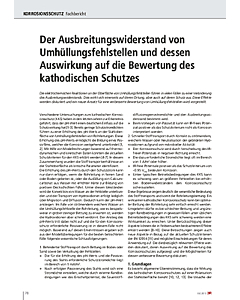 Der Ausbreitungswiderstand von Umhüllungsfehlstellen und dessen Auswirkung auf die Bewertung des kathodischen Schutzes