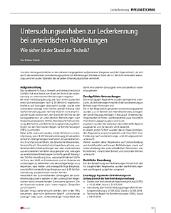 Untersuchungsvorhaben zur Leckerkennung bei unterirdischen Rohrleitungen