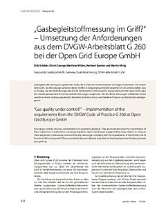 „Gasbegleitstoffmessung im Griff?“ – Umsetzung der Anforderungen aus dem DVGW-Arbeitsblatt G 260 bei der Open Grid Europe GmbH