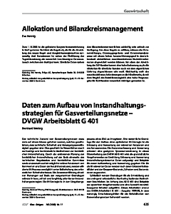 Daten zum Aufbau von Instandhaltungsstrategien für Gasverteilungsnetze - DVGW Arbeitsblatt G 401