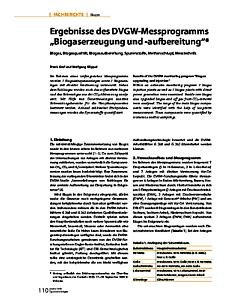 Ergebnisse des DVGW-Messprogramms "Biogaserzeugung und -aufbereitung" *