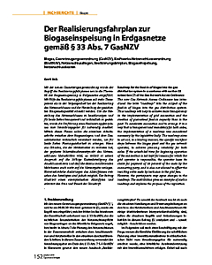 Der Realisierungsfahrplan zur Biogaseinspeisung in Erdgasnetze gemäß § 33 Abs. 7 GasNZV