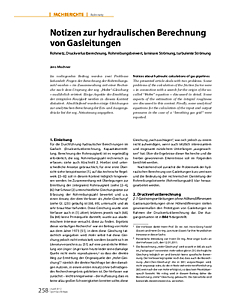 Notizen zur hydraulischen Berechnung von Gasleitungen
