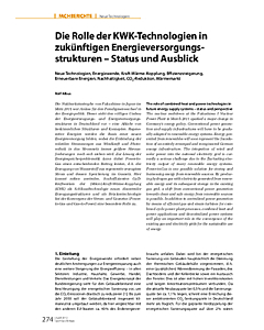 Die Rolle der KWK-Technologien in zukünftigen Energieversorgungsstrukturen - Status und Ausblick