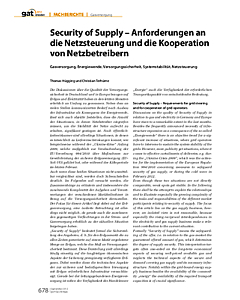 Security of Supply - Anforderungen an die Netzsteuerung und die Kooperation von Netzbetreibern